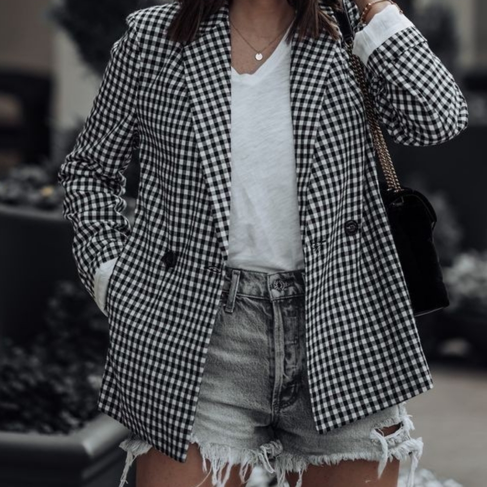Vintage Black and White Gingham Blazer